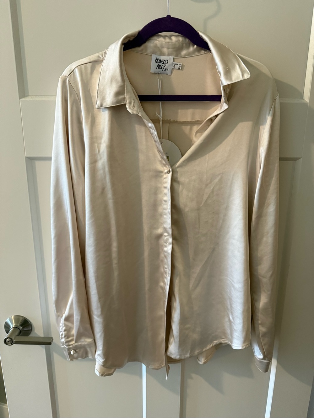 Princess Polly Champagne Satin Vintage Vibes Shirt